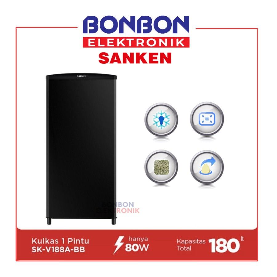 Sanken Kulkas 1 Pintu 155L SK-V188A-BB / 155 Liter SKV 188 ABB SKV188