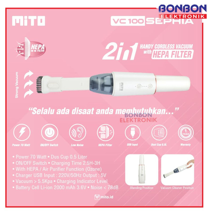 Thumbnail: MITO Vacuum Cleaner VC 100 SEPHIA 2 In 1 Cordless Hepa Filter / VC100