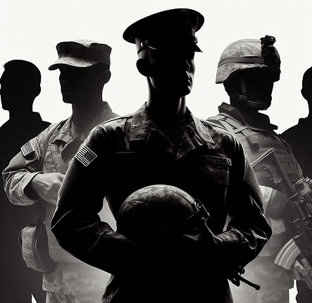 Military members silouette black and white