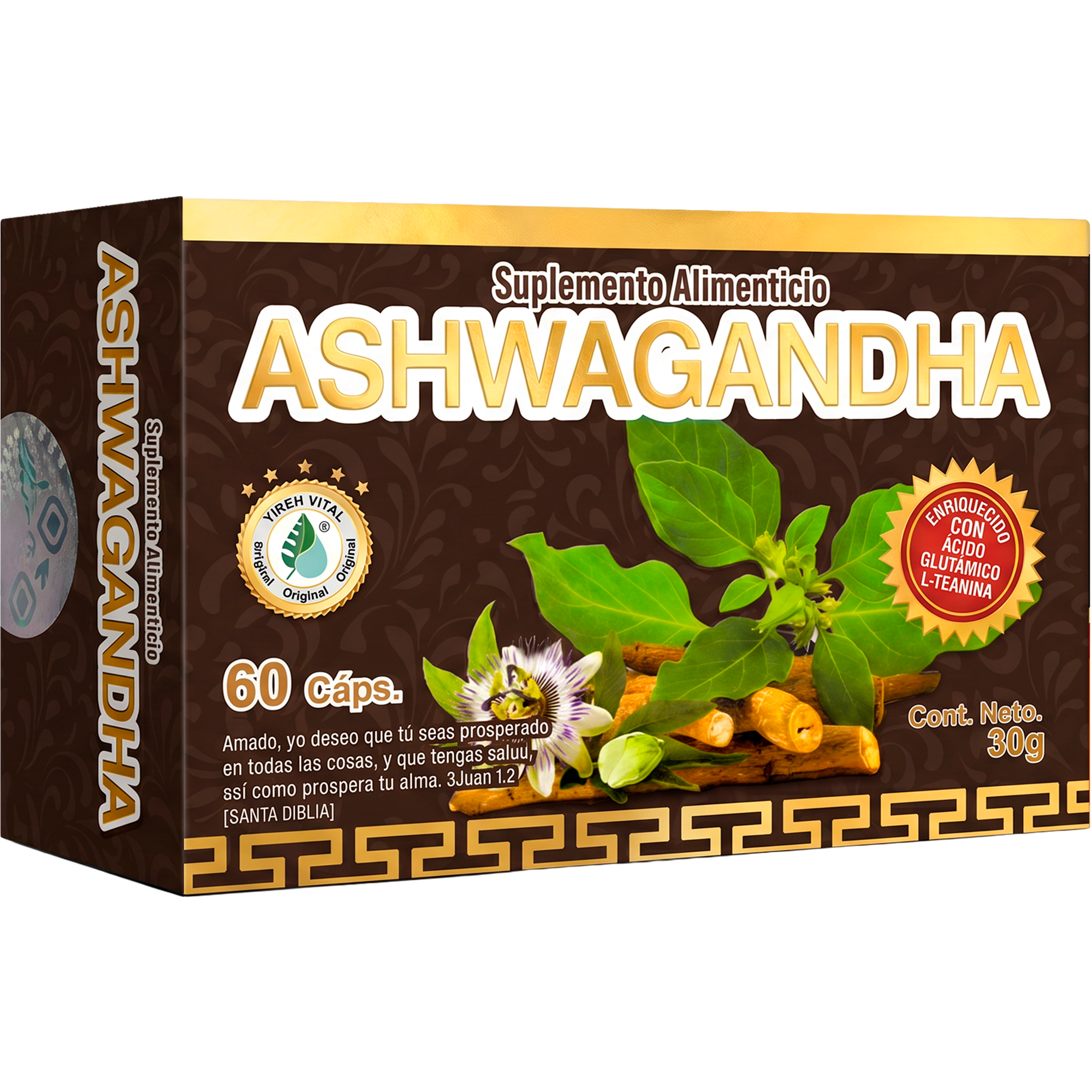 Fórmula Ashwagandha | Ácido Glutámico L-teanina | 60 cápsulas Yireh Vital