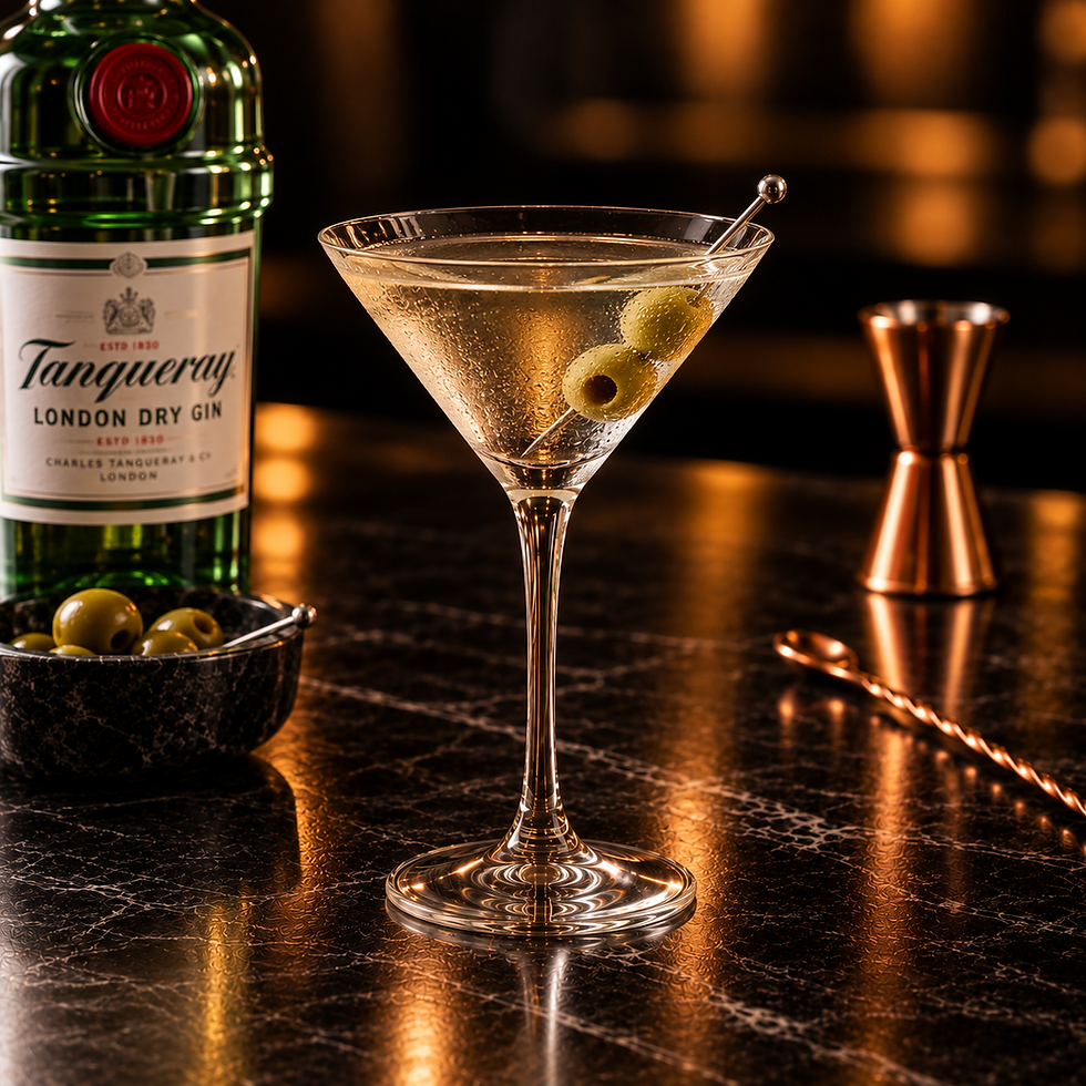 Dry Martini em taça com azeitona