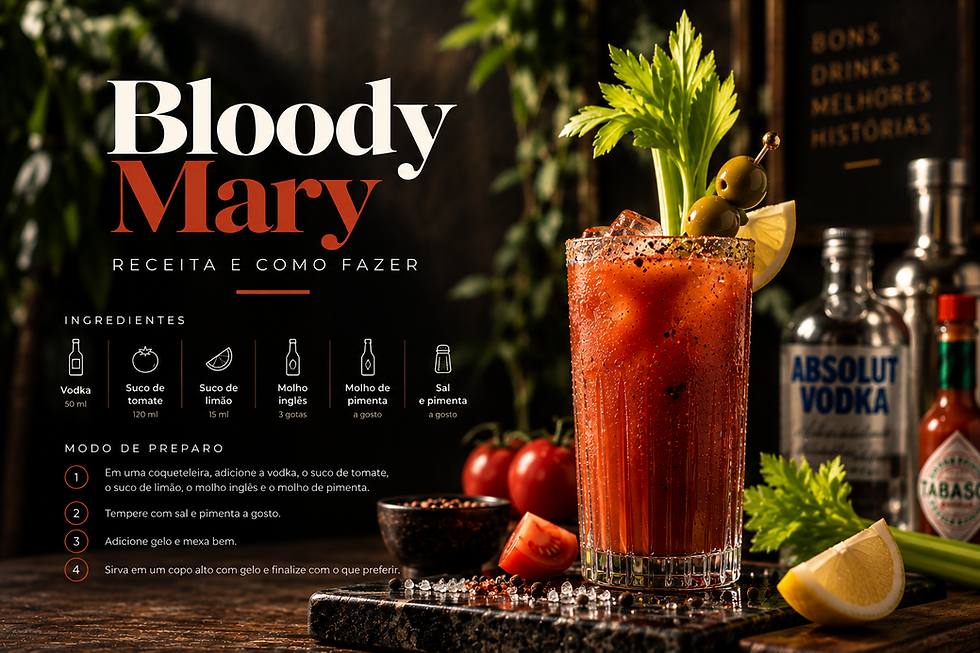 Infográfico da receita do Bloody Mary no copo highball