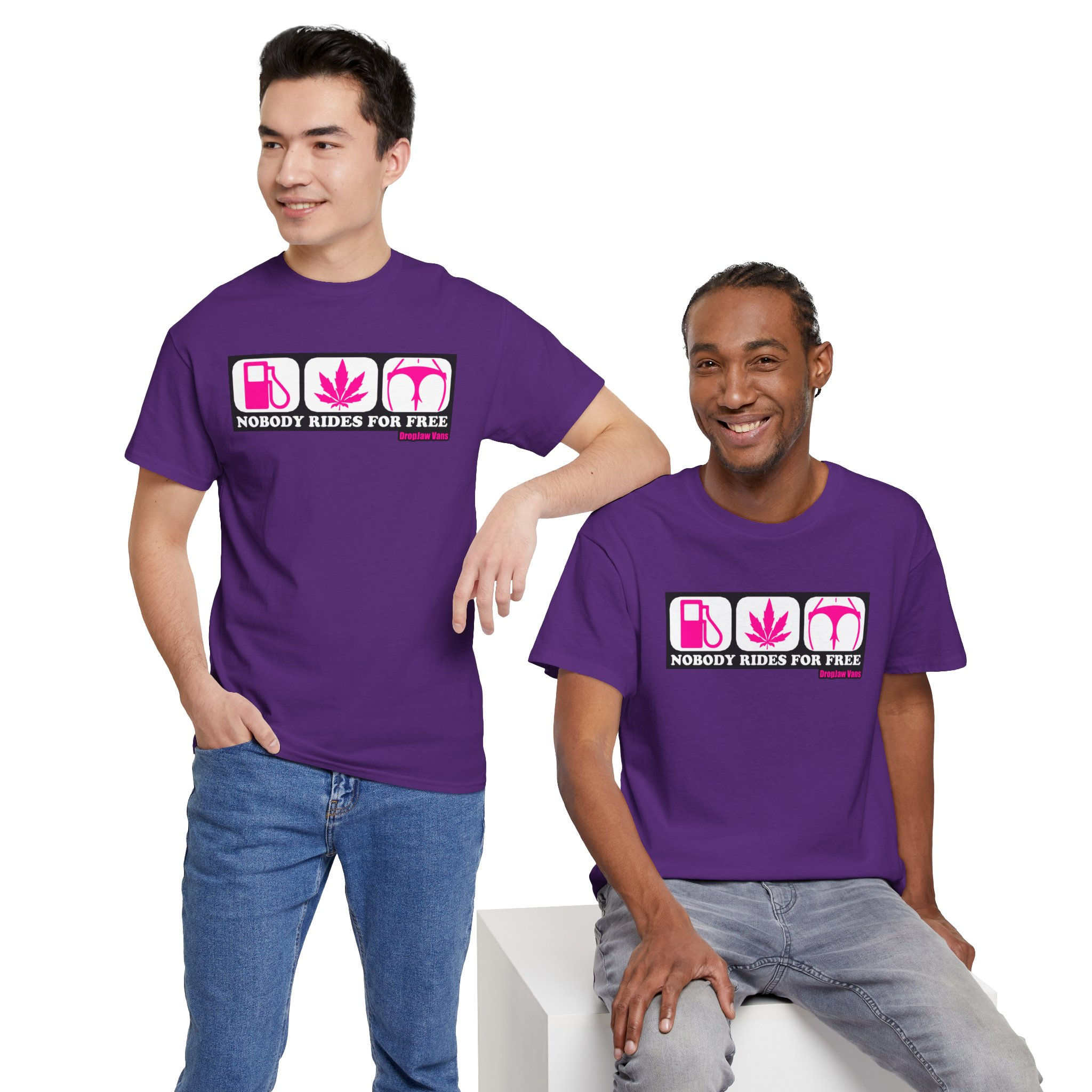 Copy of T-Shirt — DropJaw Vans - "NOBODY RIDES FOR FREE" - *PINK LOGO*