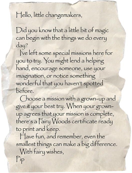 Letter from Pip introducing kindness and imagination missions