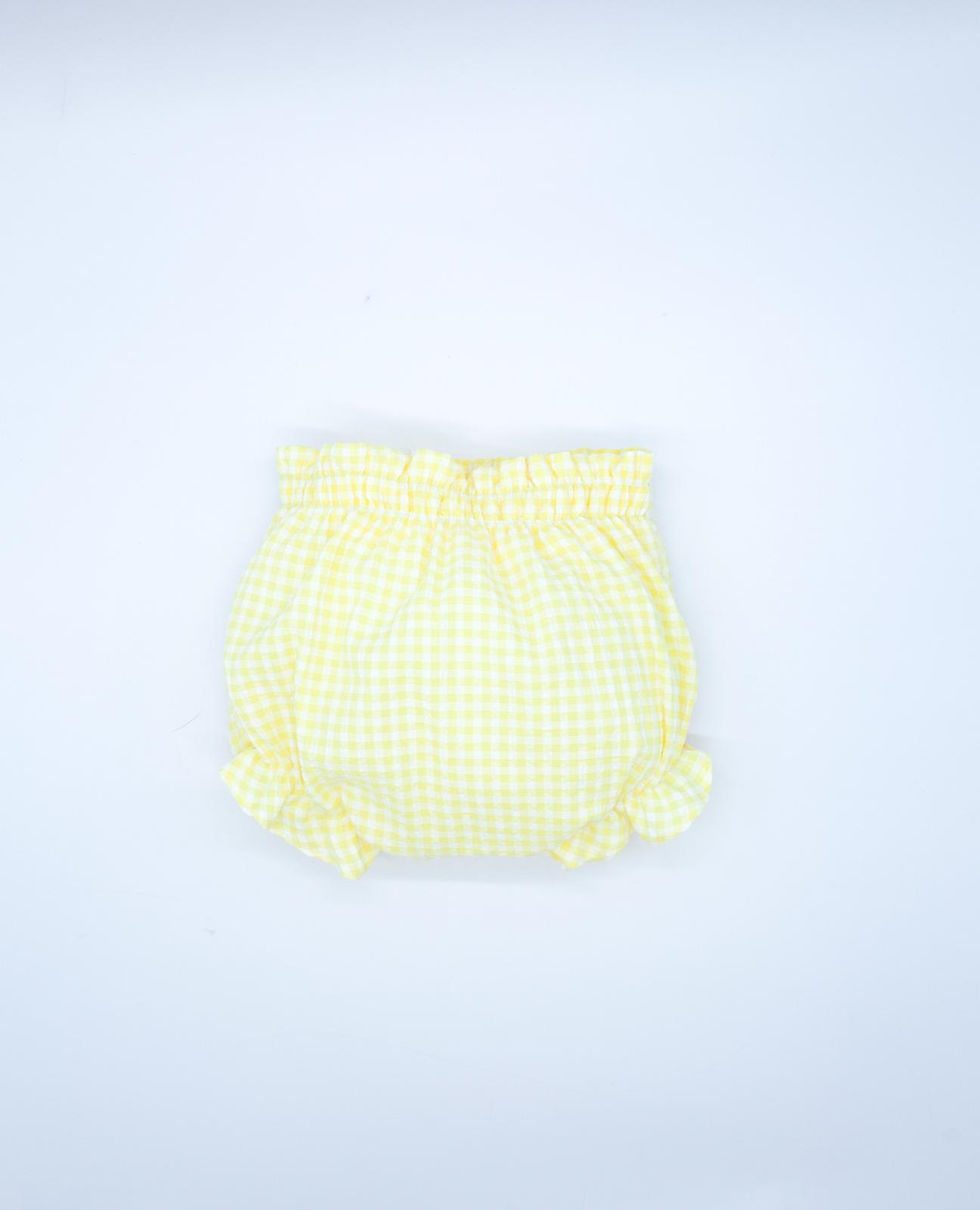 Miniatura: Blusa blanca con bolsillos y cuello cuadro vichy amarillo con ranita