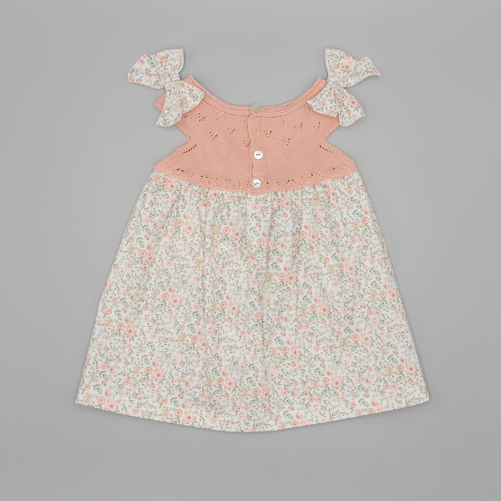 Miniatura: VESTIDO BEBÉ COMBINADO CON CUERPO DE PUNTO Y LAZOS