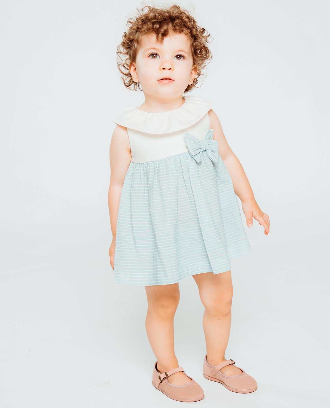 Vestido volante raya verde y cubrepañal raya verde