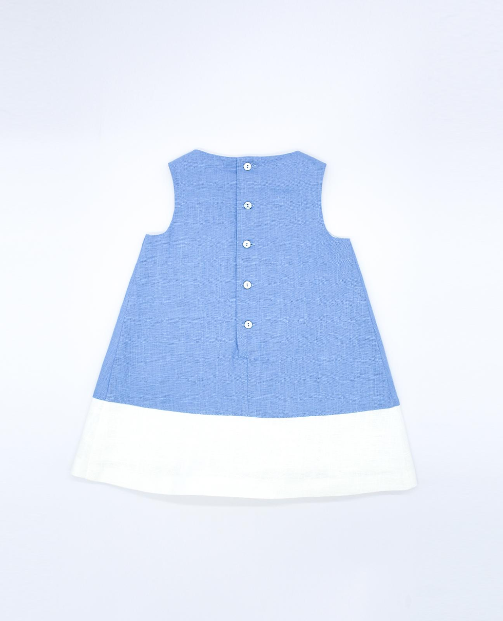 Miniatura: Vestido lorzas azul y pieza blanca lino
