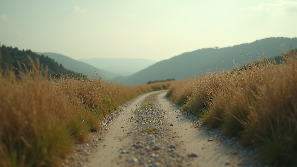 Eye-level view of a serene landscape with a winding path