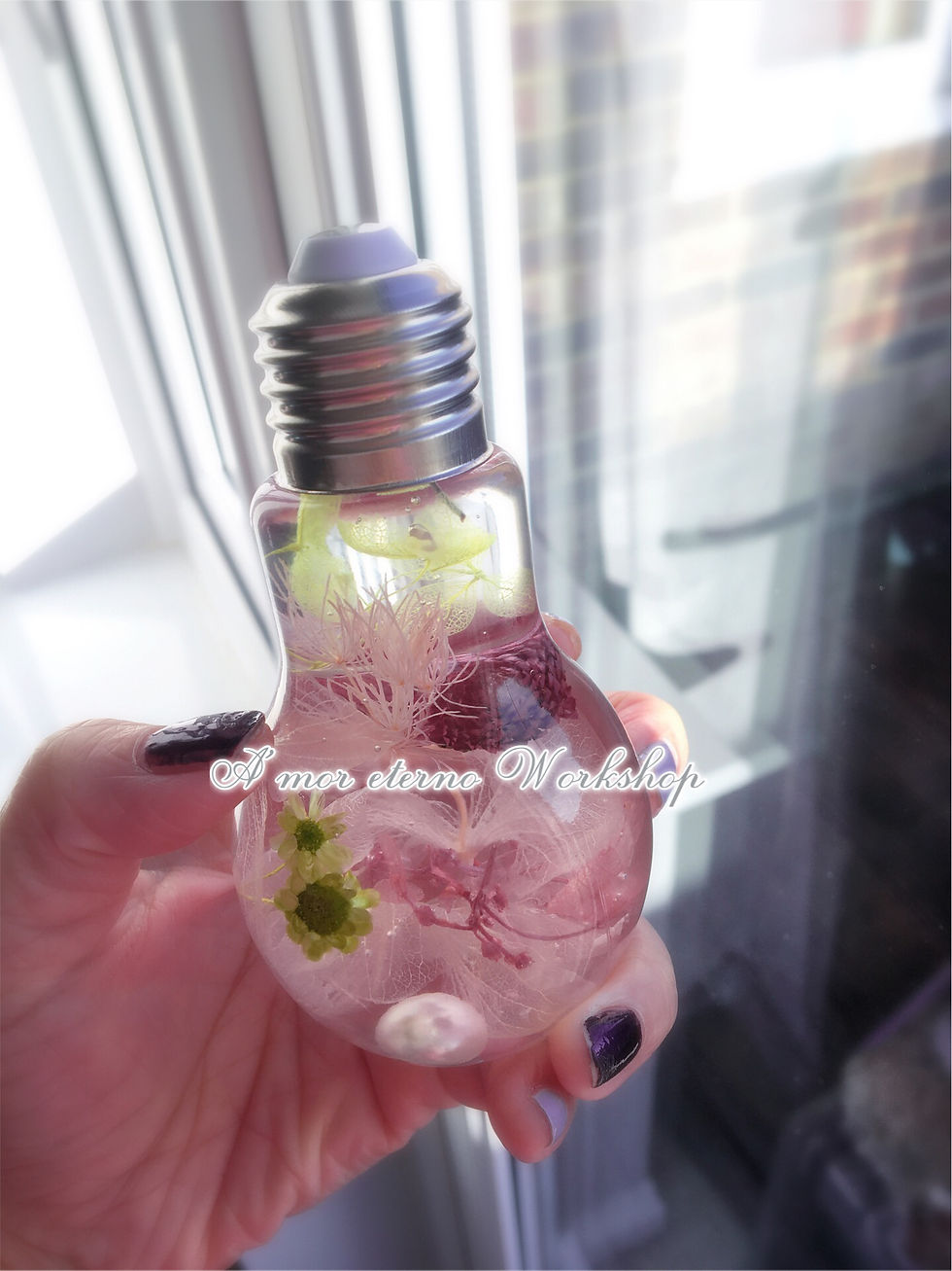 Thumbnail: SWEET BLOSSOMS Light bulb pink herbarium bottle, Mother's day gift 2020 trends