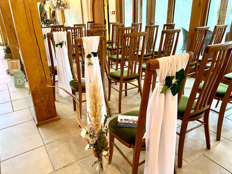 The Chair Dressing Company available for weddings and special events. Chair Covers, Sashes and beautiful bouquets to suit your decor.