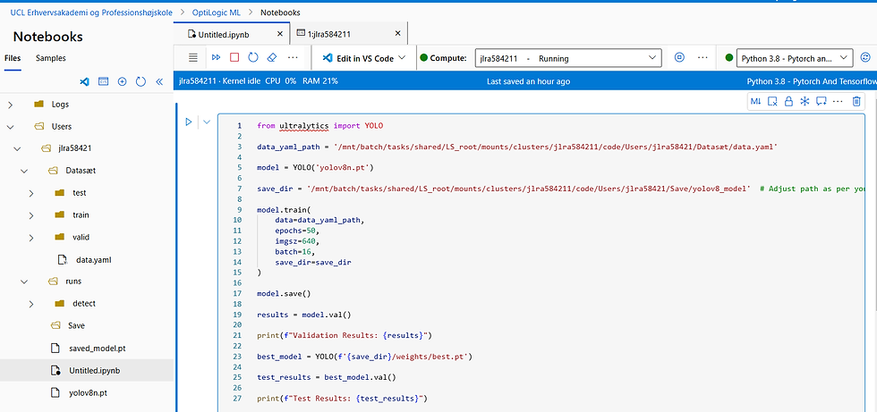 Azure ML miljø, brugt til at træne model