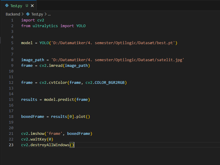 Python kode som kører et billede igennem den trænede model