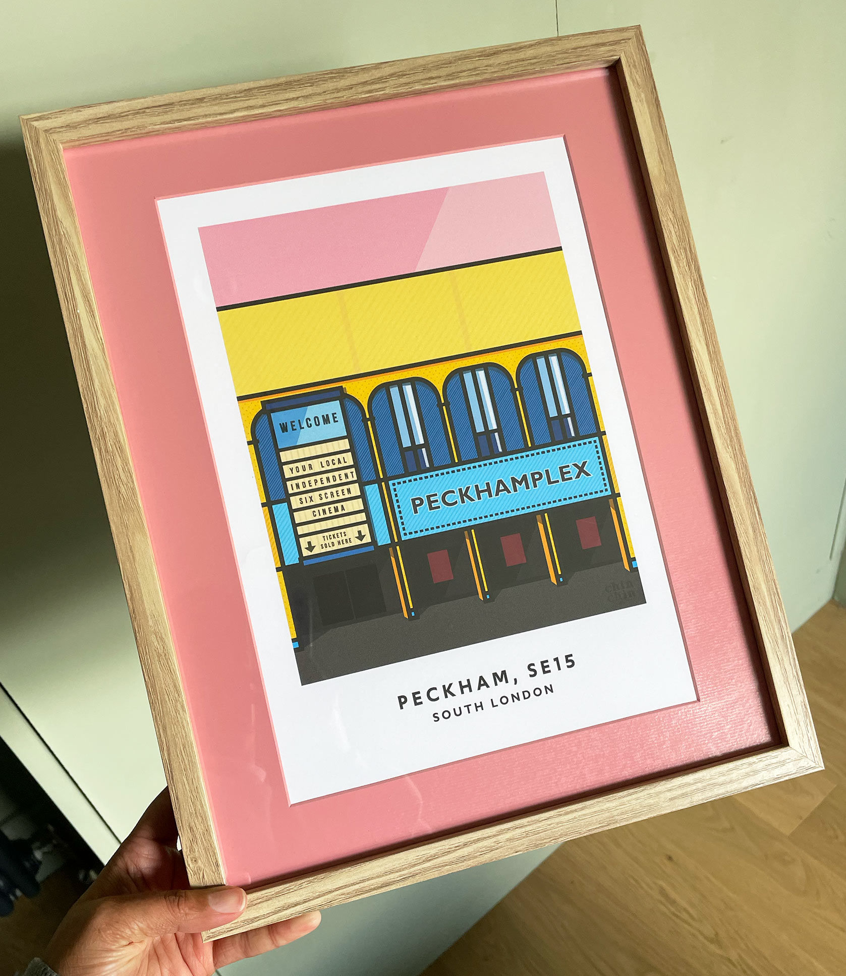 Light Wood Frame with Pink mount - Hand Lacquered Mount - Fits A4 Prints