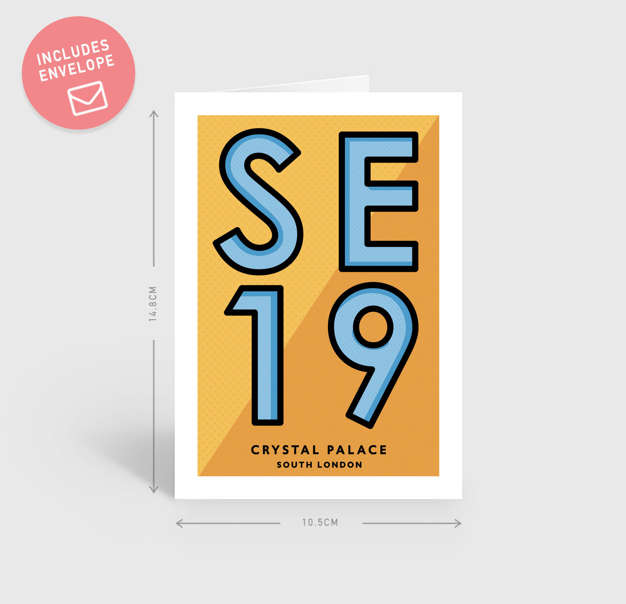 Crystal Palace Postcode- Yellow - Blank Greeting Card - South London, SE19