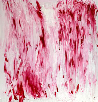 Abstract painting with red and white brushstrokes. Wojciech J Walkowicz