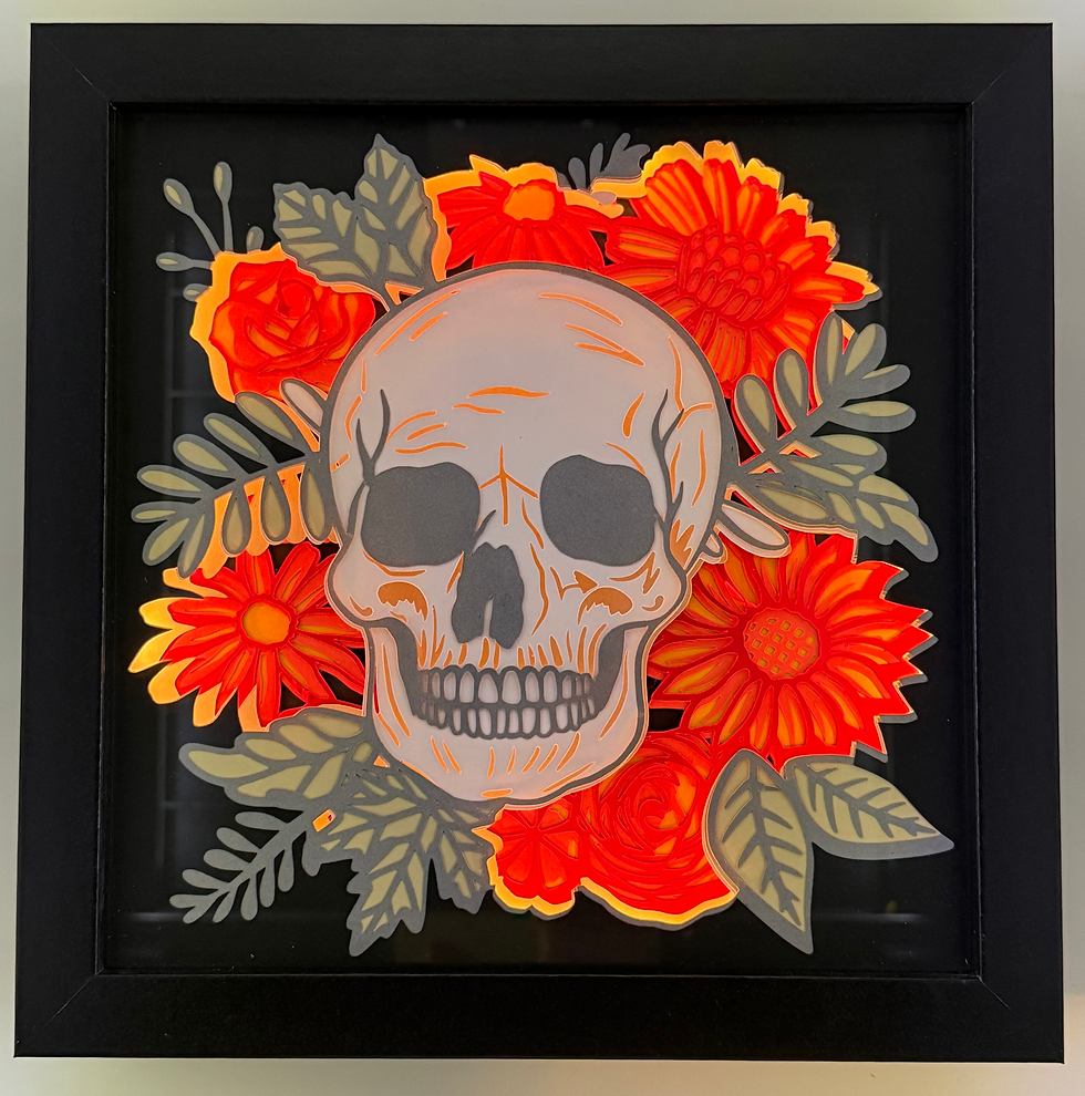 Thumbnail: Skull with Flowers Multicolor Lighted Shadowbox