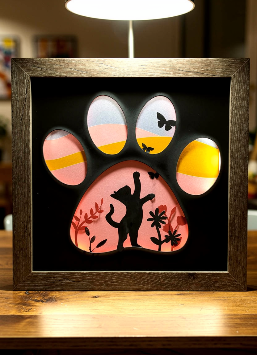 Thumbnail: Paw Print Multicolor Lighted Shadowbox