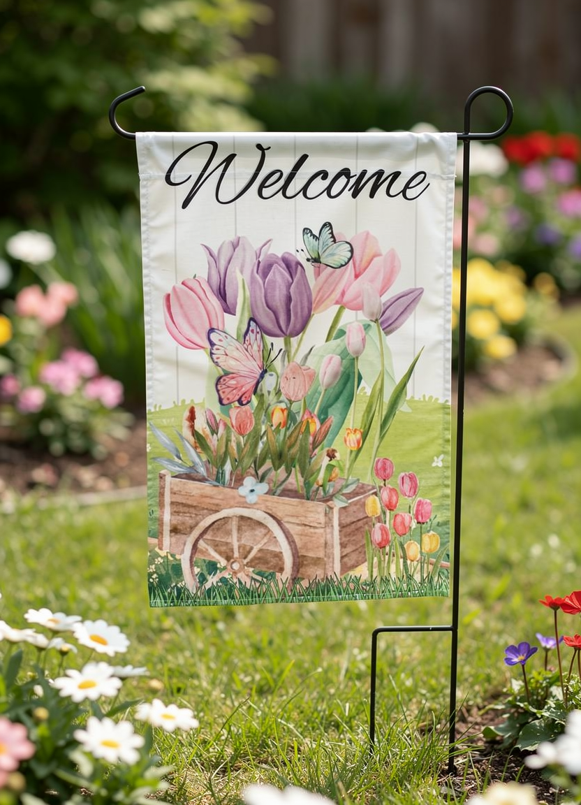 Flowers and Butterflies Garden Flag