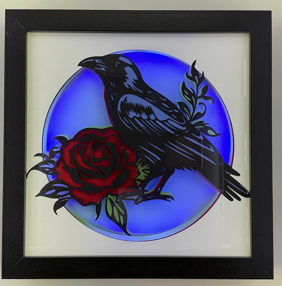 Thumbnail: Raven with Rose Multicolor Lighted Shadowbox