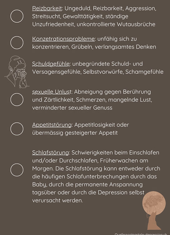 postpartale Depression, Schuldgefühle, Schlafstörungen, sexuelle Unlust