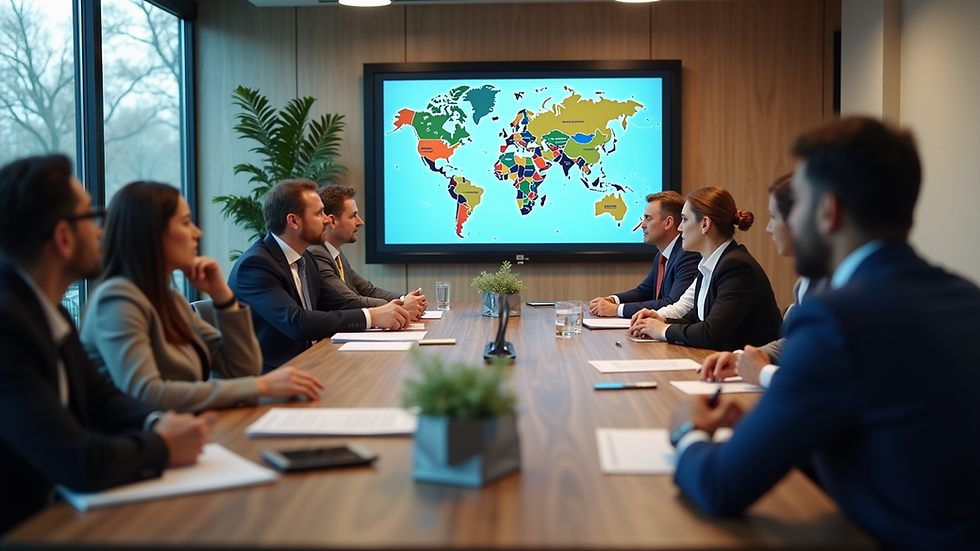 High angle view of a global business meeting with diverse participants