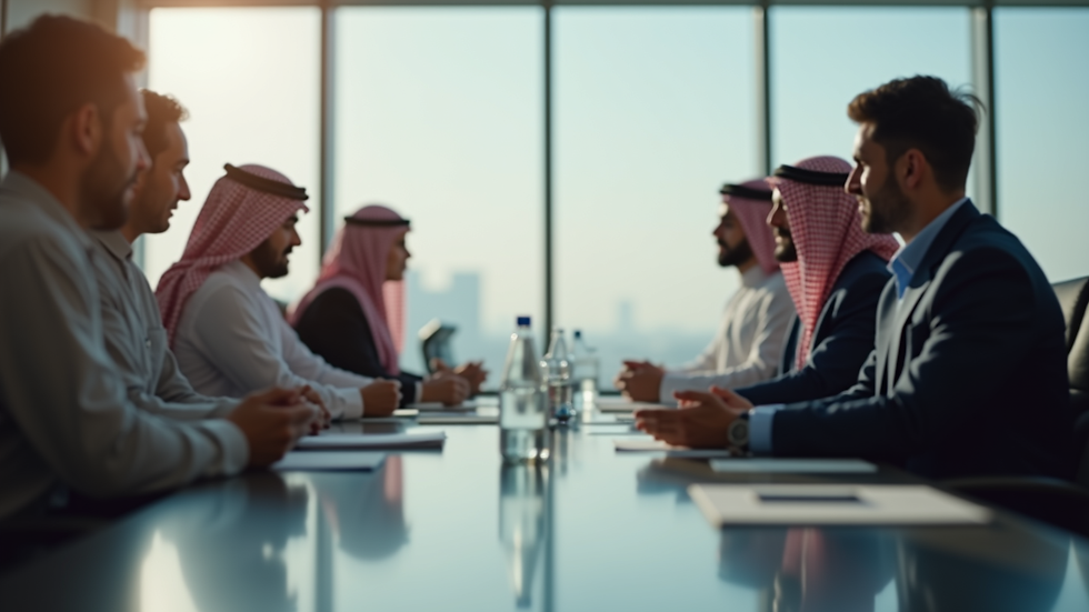 Close-up view of a business meeting in a modern conference room in Riyadh