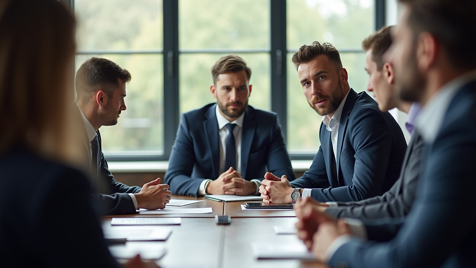 Close-up view of a business meeting with diverse professionals discussing growth strategies
