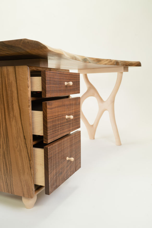 Cabinet with open drawers made from walnut and useful for office desk