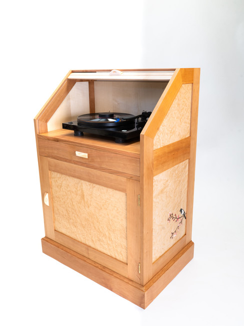 Bespoke HiFi cabinet in cherry and birdseye maple with project turntable