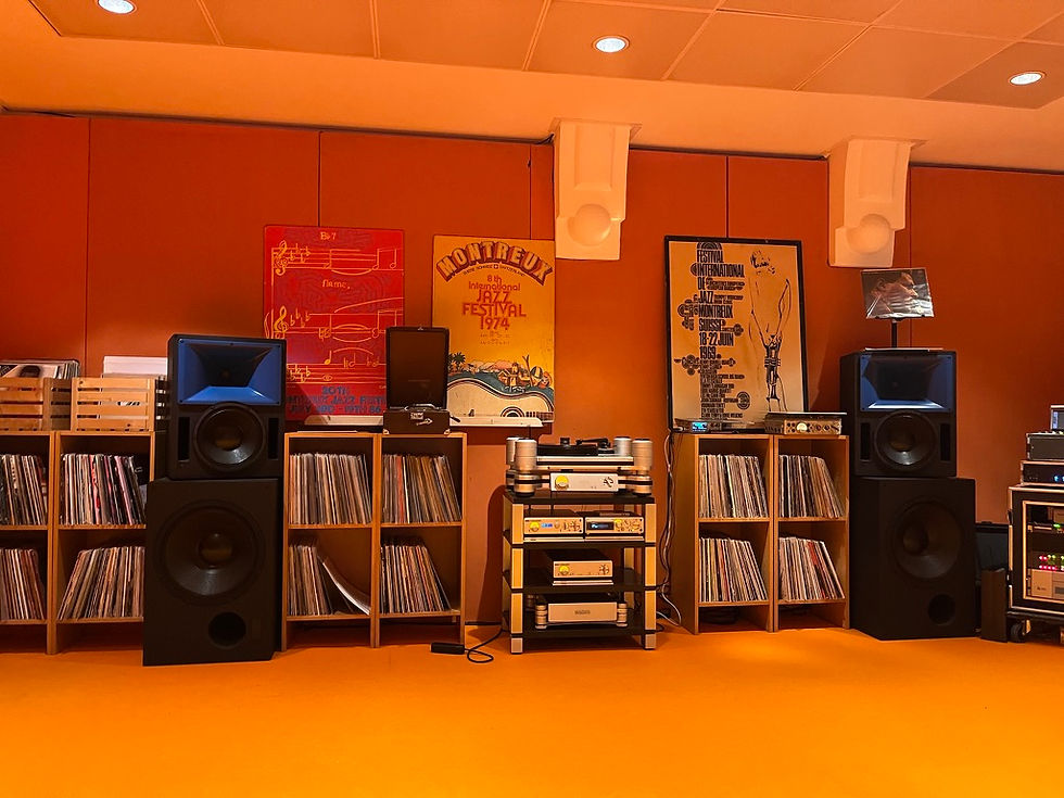 Professional HiFi and turntable stand setup with premium audio equipment at Montreux Jazz Festival.