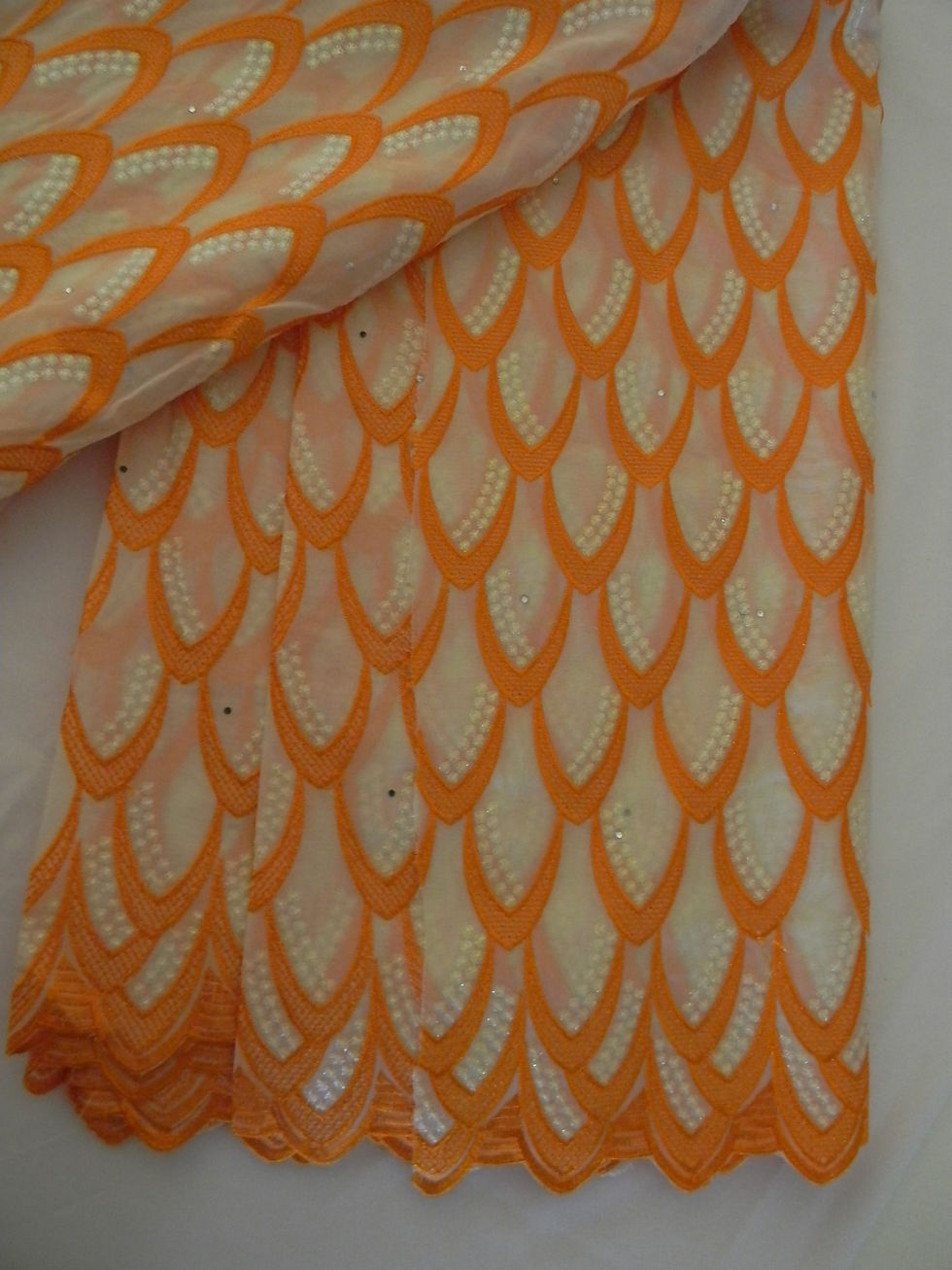 Thumbnail: French Lace/African Quality Lace Fabric For Bridal Outfits/Orange&Beige/5Yards