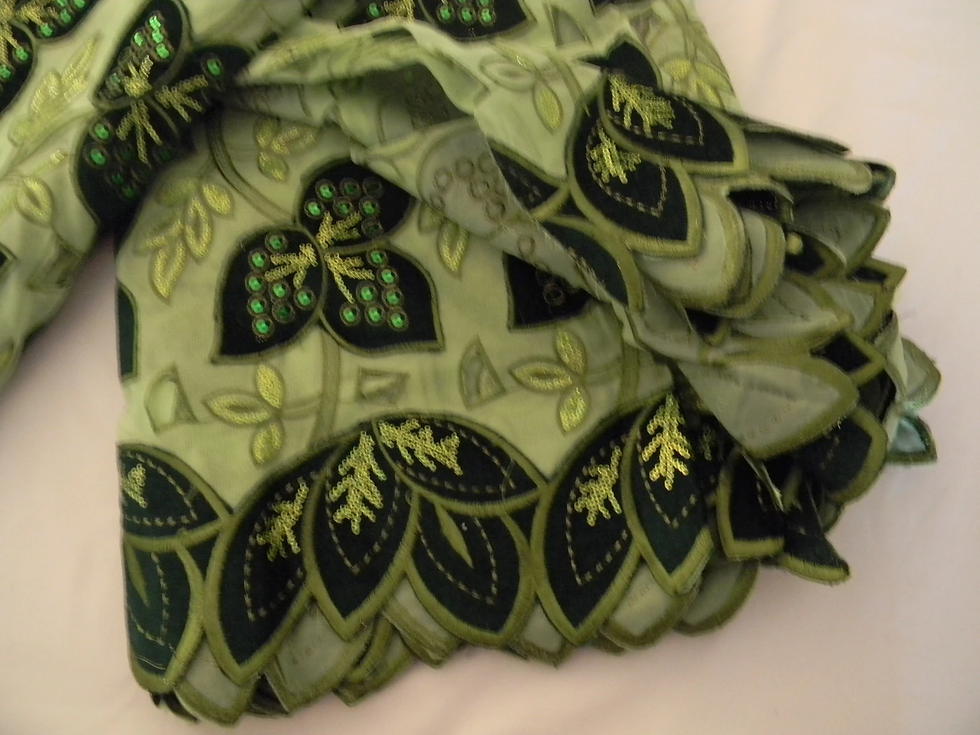 Thumbnail: French Velvet Combo Lace/African Quality Lace/Green Mesh & Velvet Patch Lace #15