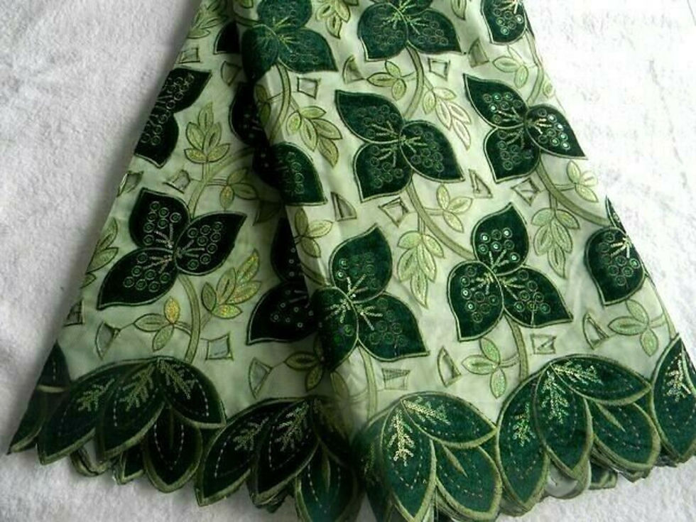 Thumbnail: French Velvet Combo Lace/African Quality Lace/Green Mesh & Velvet Patch Lace #15