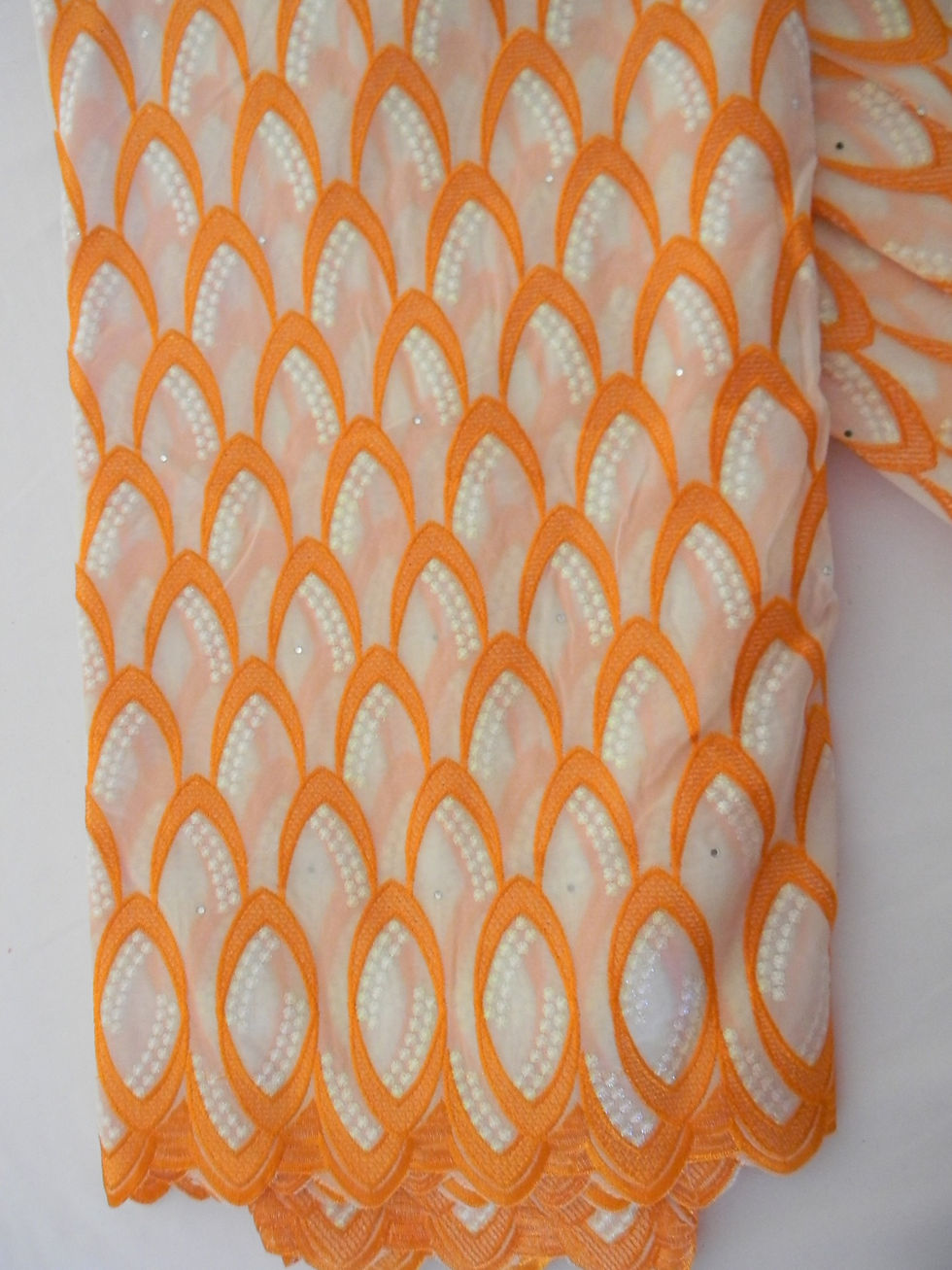 Thumbnail: French Lace/African Quality Lace Fabric For Bridal Outfits/Orange&Beige/5Yards