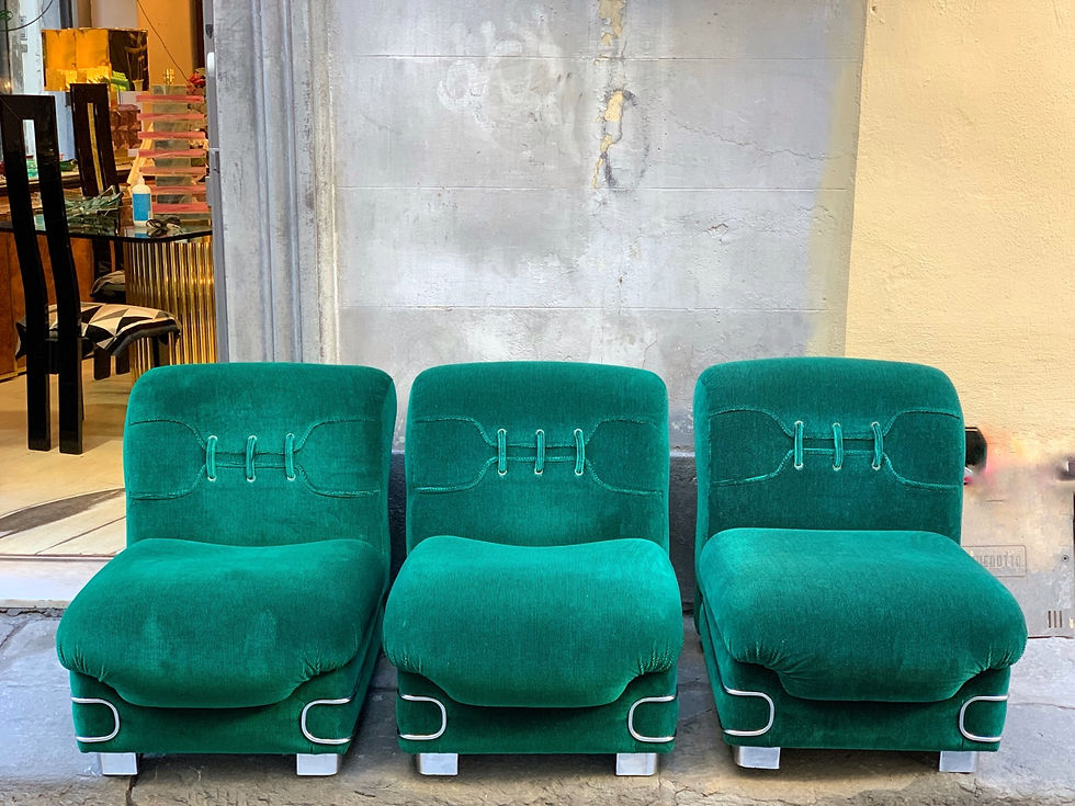 Miniatura: Set of Three Vintage Green Armchairs with Chrome Details, 1970s