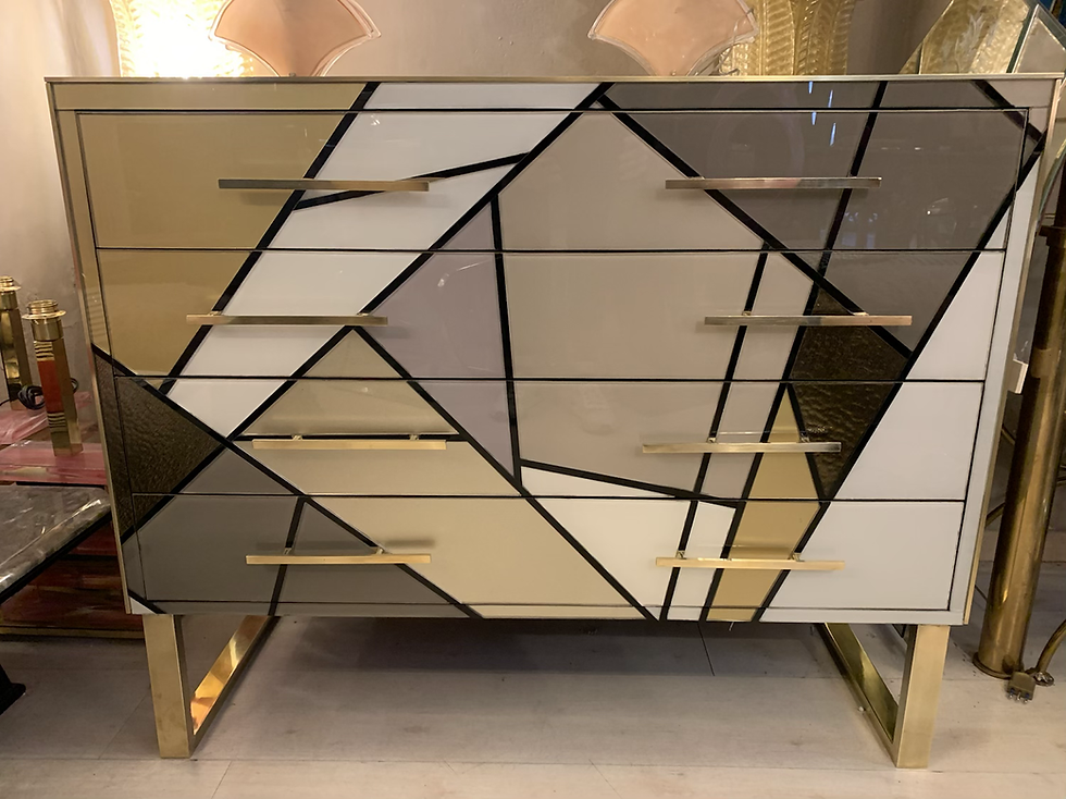 Miniatura: Italian Multicolored Opaline Glass Chest of Drawers with Geometric Design, 1980s