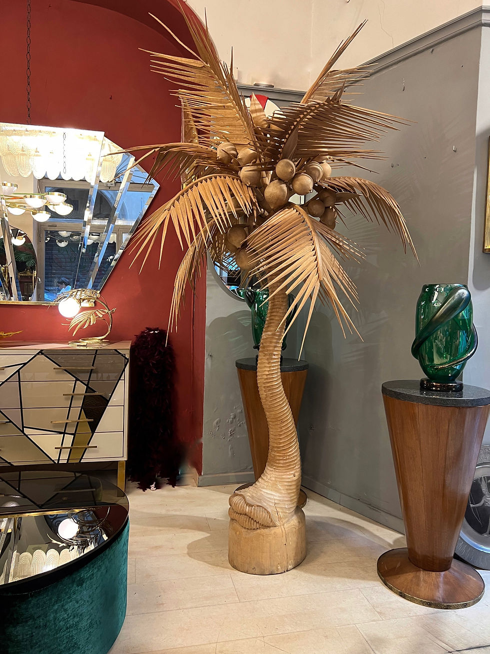 Thumbnail: Vintage Carved Wood Palm Tree Sculpture 1980