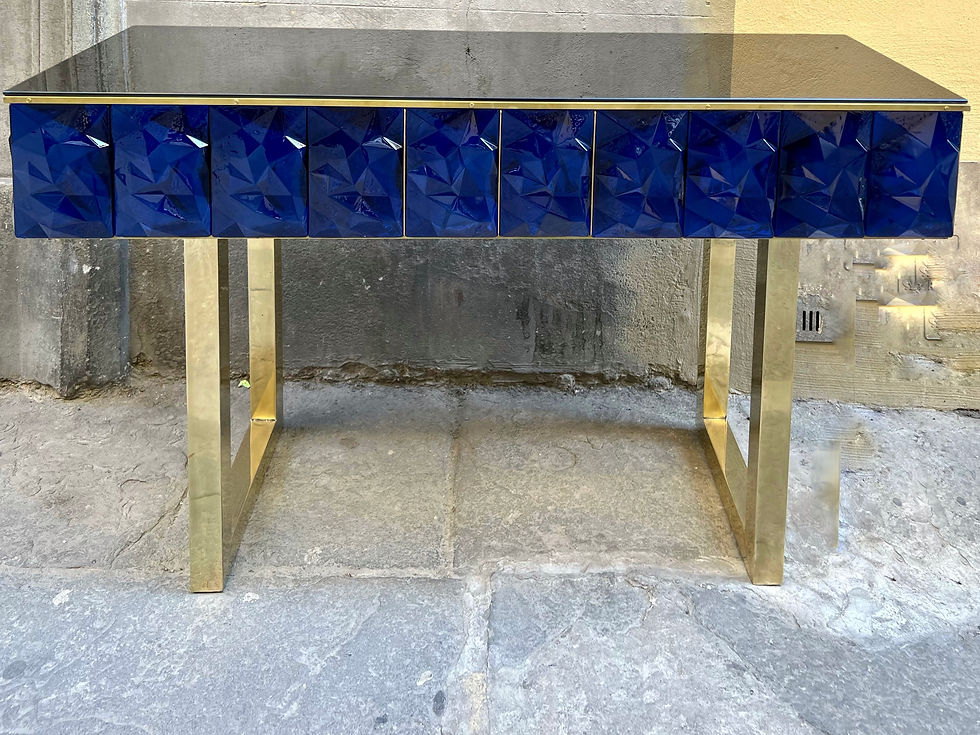 Miniatura: Consolle Gioiello in vetro di Murano blu a forma di diamante