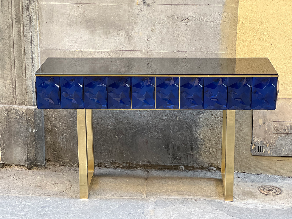 Miniatura: Consolle Gioiello in vetro di Murano blu a forma di diamante