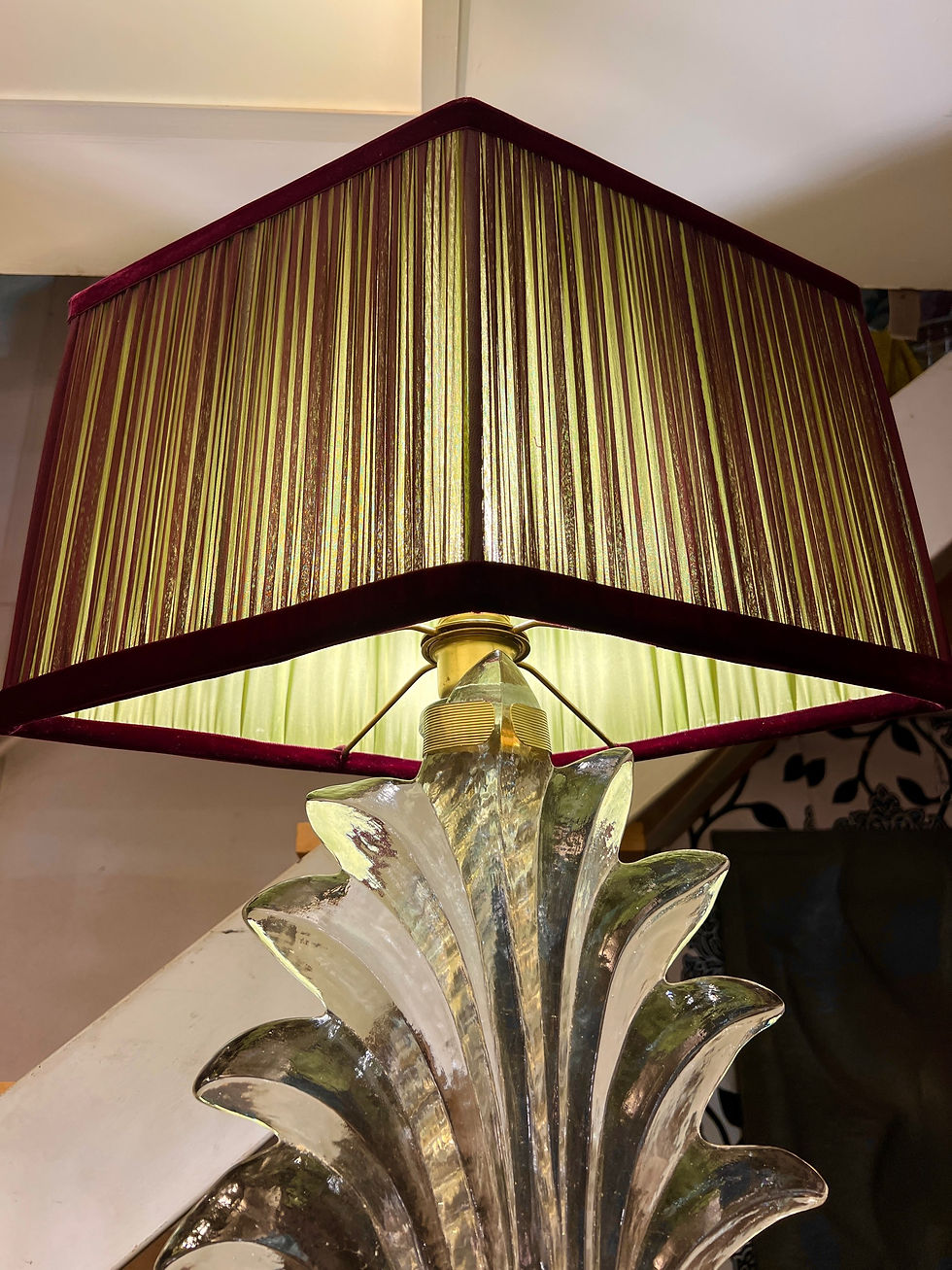 Miniatura: Pair of Hand Blown Murano Clear Glass Leaves Table Lamps, 1940s
