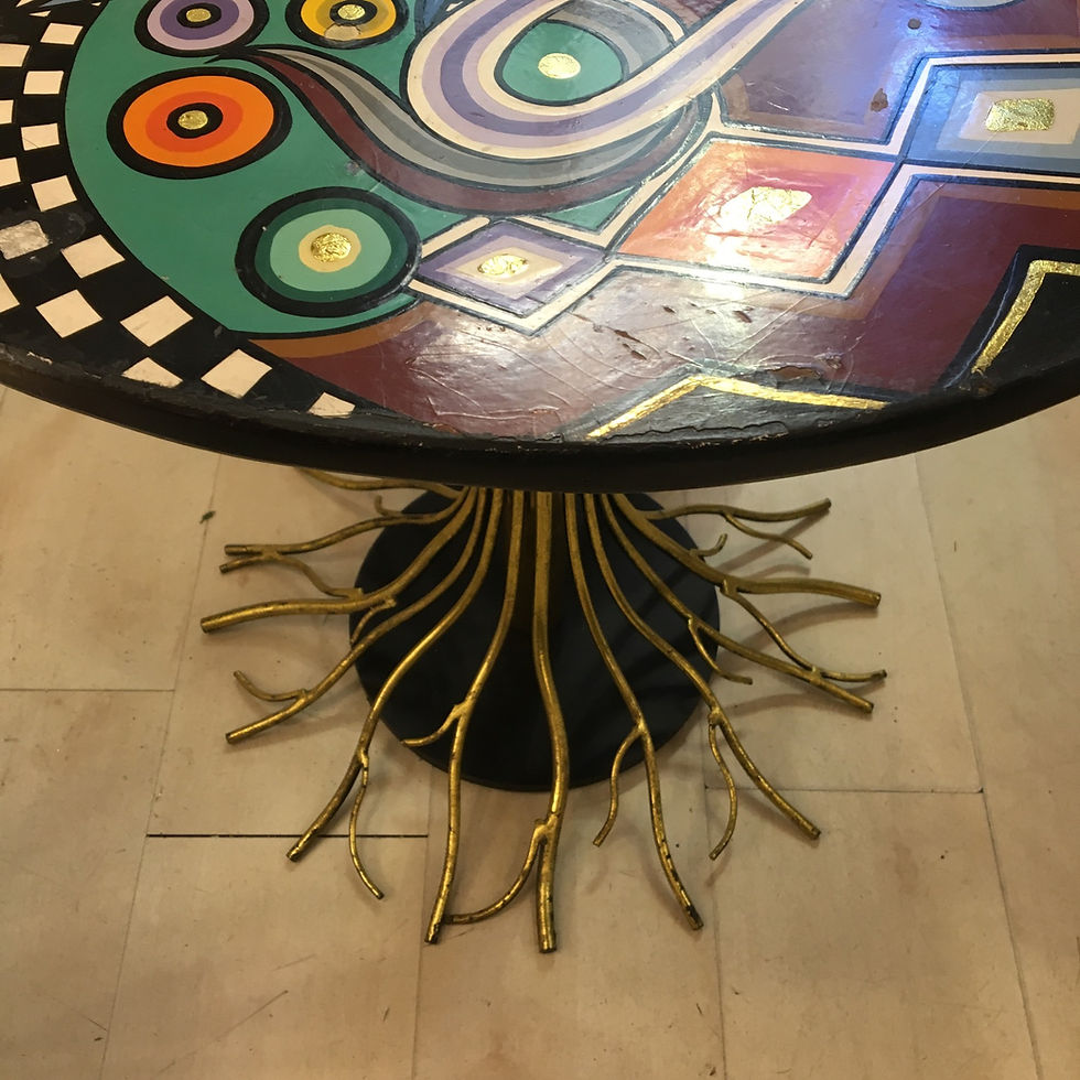 Miniatura: Pair of Vintage Tables with Modernist Style Painting Top Brass Leg, 1970's