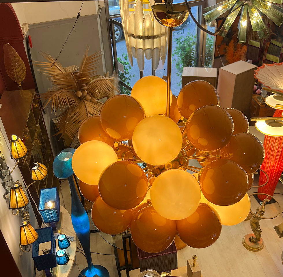 Miniatura: Lampadario Sputnik con sfere in vetro di Murano color Ambra aranciato