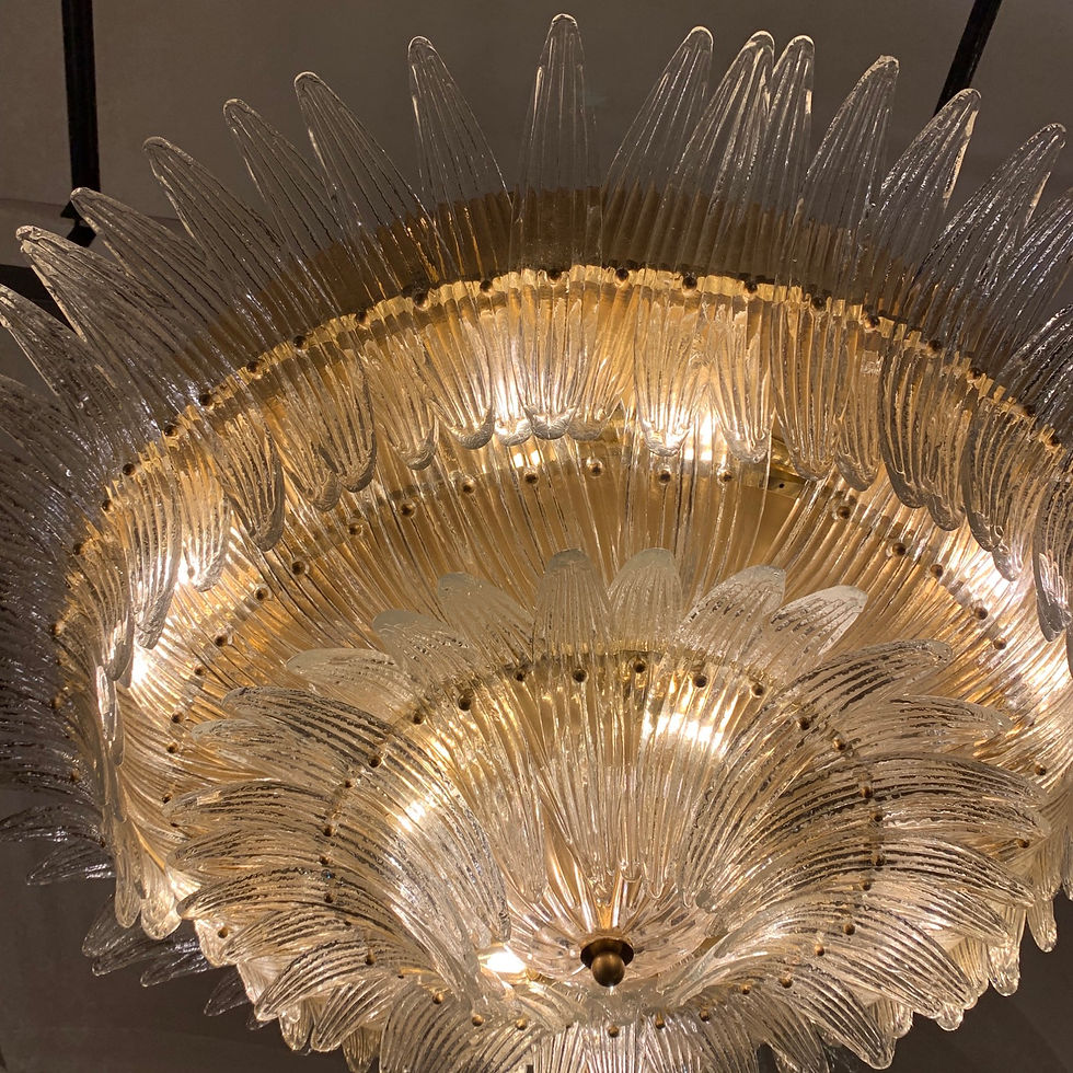 Miniatura: Murano Round Chandelier with Clear Glass Leaves, Brass Structure, 1950s