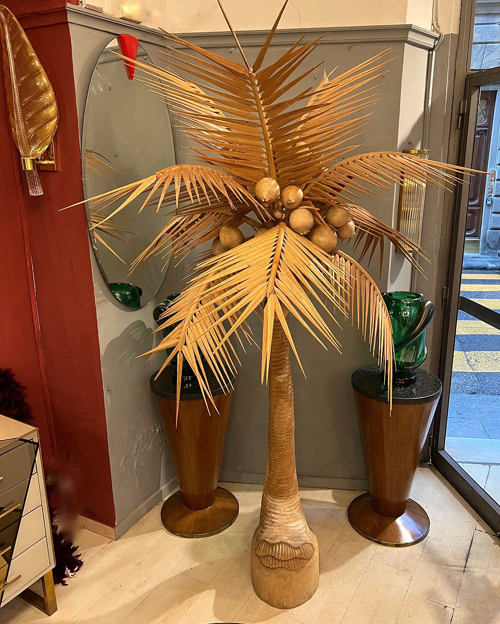 Thumbnail: Vintage Carved Wood Palm Tree Sculpture 1980