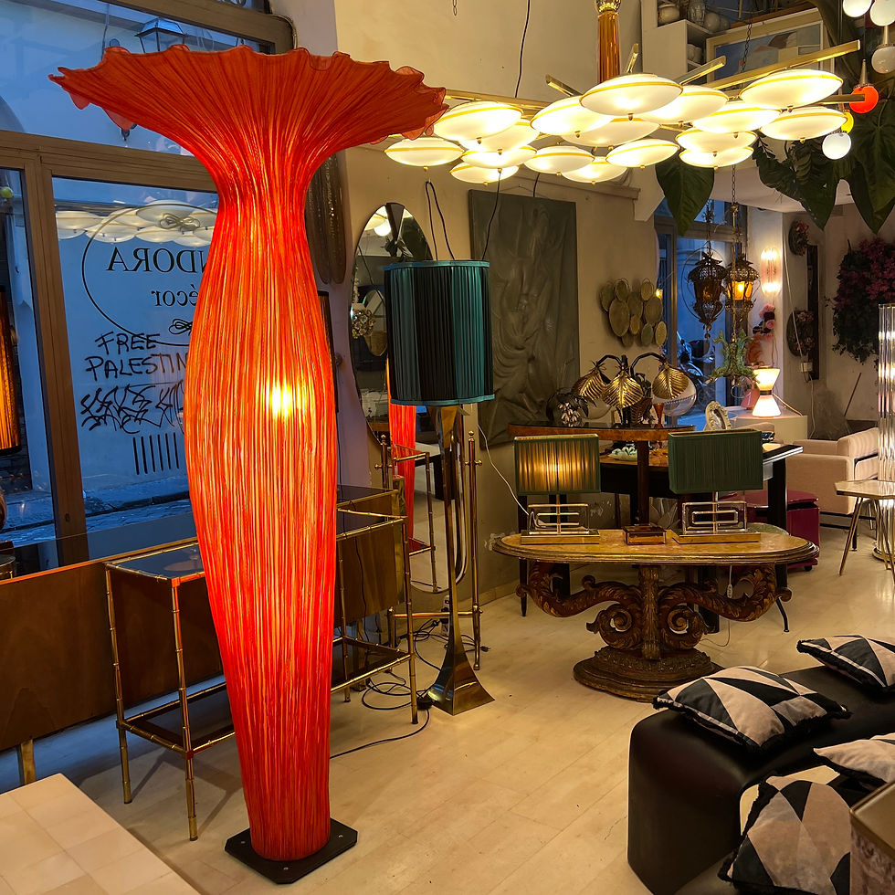 Miniatura: Vintage Red-Orange Silk Morning Glory Floor Lamp by Aqua Creations, 1990s
