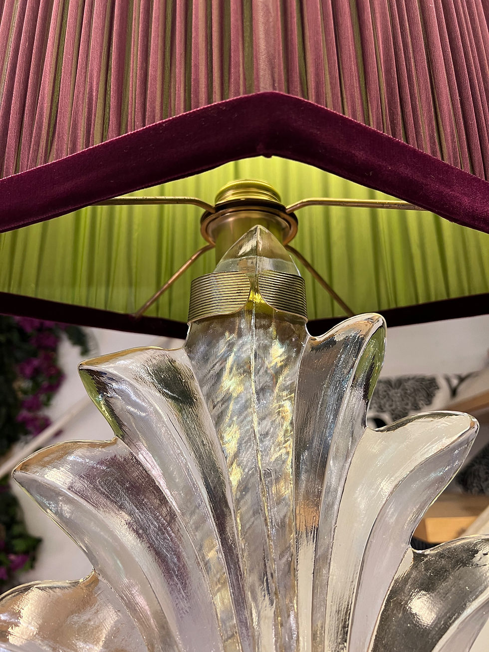 Miniatura: Pair of Hand Blown Murano Clear Glass Leaves Table Lamps, 1940s