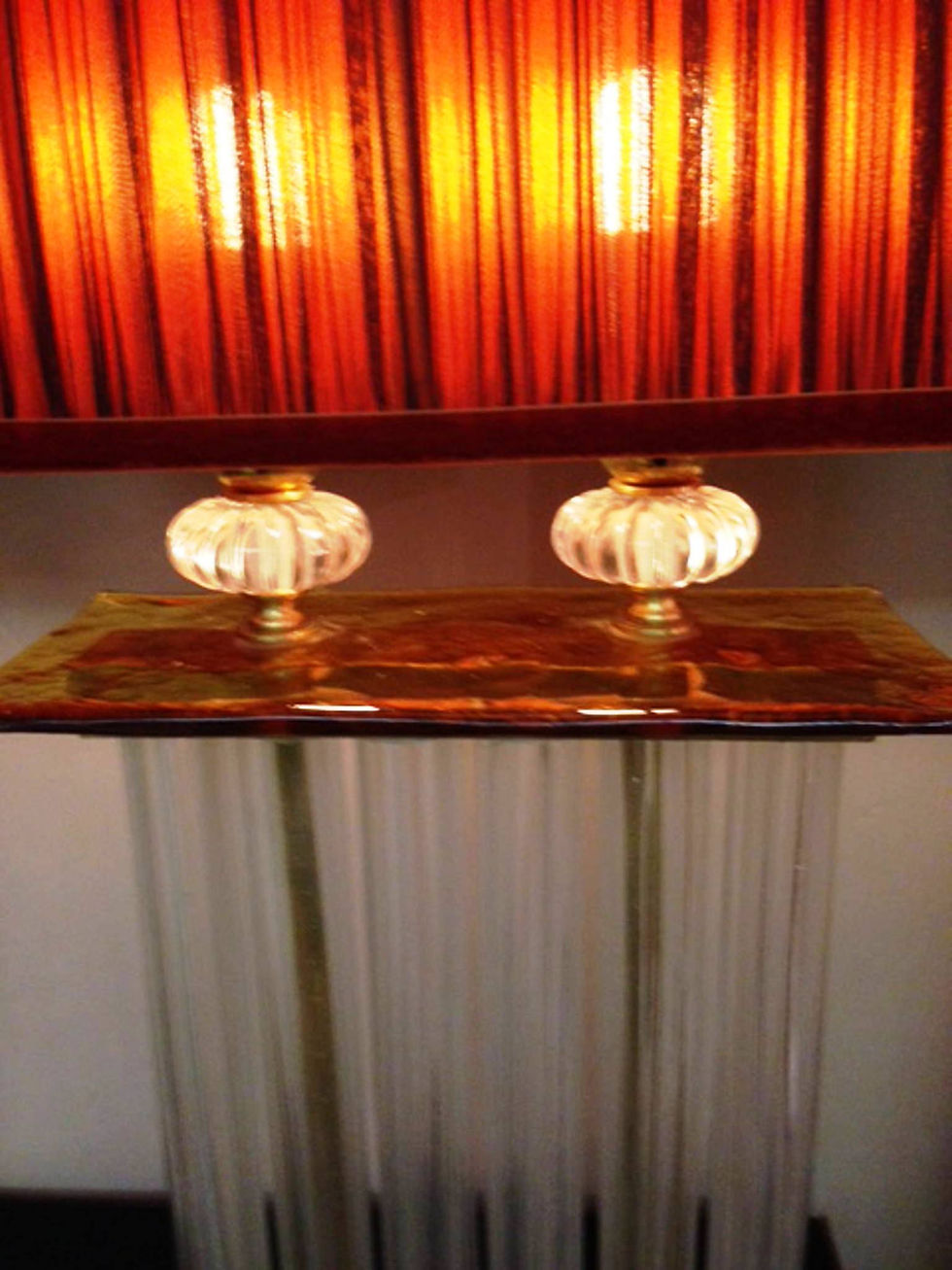 Miniatura: Coppia di lampade in vetro di Murano ambra