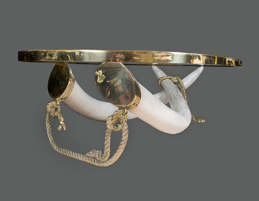 Miniatura: Faux Elephant Tusk Coffee Table in bronze and gilt brass by Valenti, 1970's