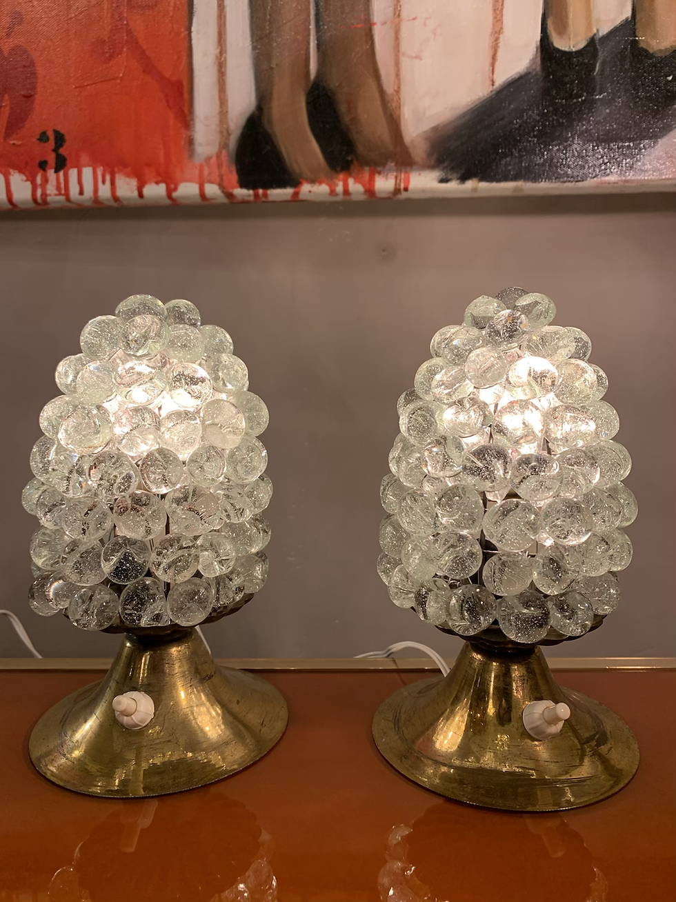 Miniatura: Coppia di lampade da comodino in vetro di Murano, 1950
